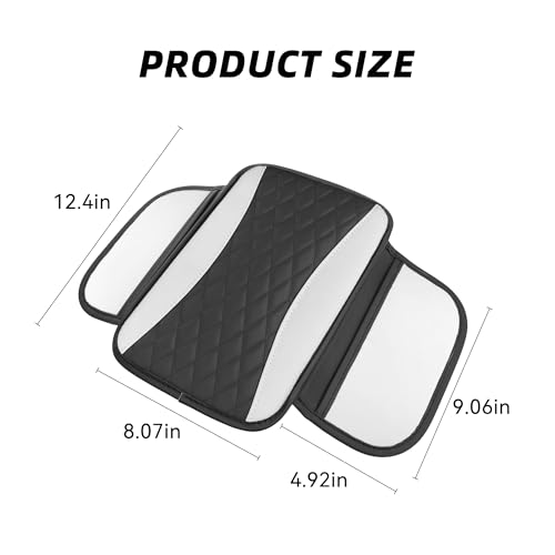 Tioollev Patchwork Leather Car Center Console Cover,Microfiber Leather Vehicle Armrest Protector Cushion with 2 Storage Bags,Universal Cars Armrest Cushion for SUV, Sedan, Truck (White) - Image 2