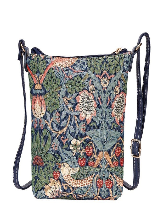 Signare Tapestry Small Crossbody Bag Sling Bag for Women with Flower and Bird William Morris Strawberry Thief Blue Design (SLING -STBL) - Image 1