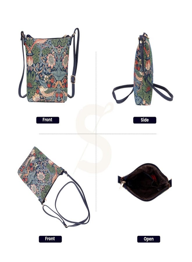 Signare Tapestry Small Crossbody Bag Sling Bag for Women with Flower and Bird William Morris Strawberry Thief Blue Design (SLING -STBL) - Image 4