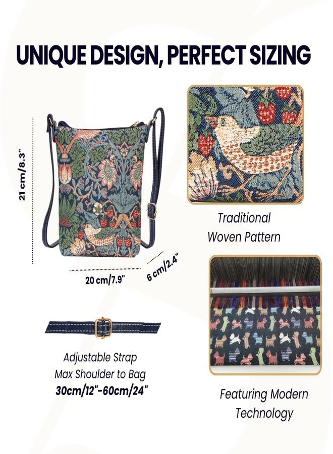 Signare Tapestry Small Crossbody Bag Sling Bag for Women with Flower and Bird William Morris Strawberry Thief Blue Design (SLING -STBL) - Image 5
