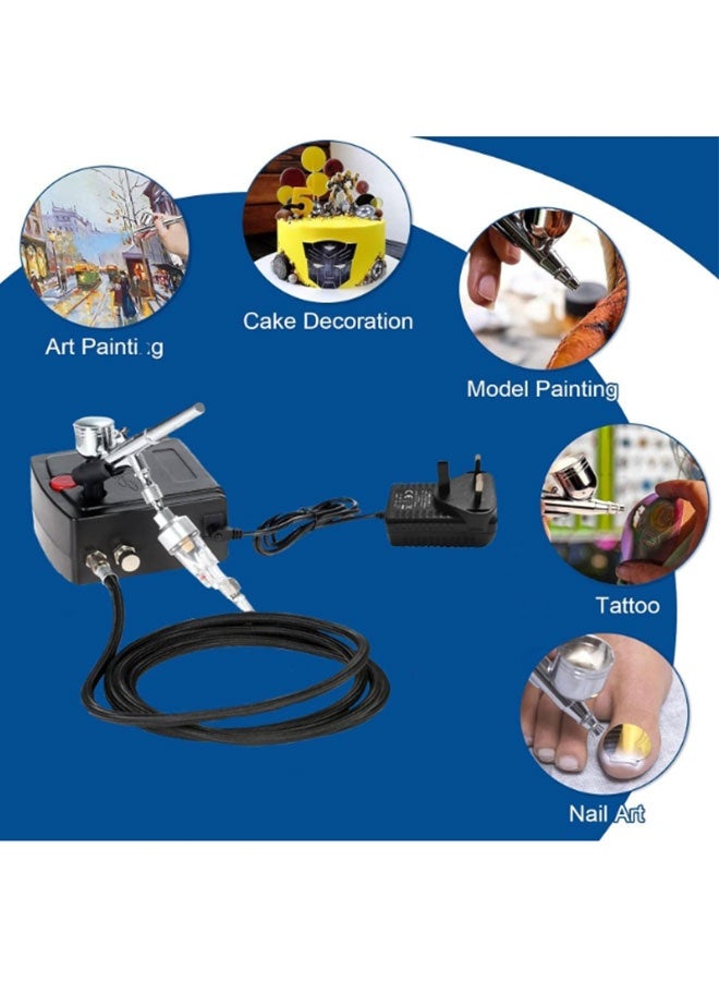 طقم ضاغط الهواء (يتضمن هواءً)، مضخة رش محمولة، قابس المملكة المتحدة، مثالي للرسم الفني والحرف اليدوية ورش الكيك والعمل على النماذج والأظافر، مجموعة أدوات كاملة - Image 3