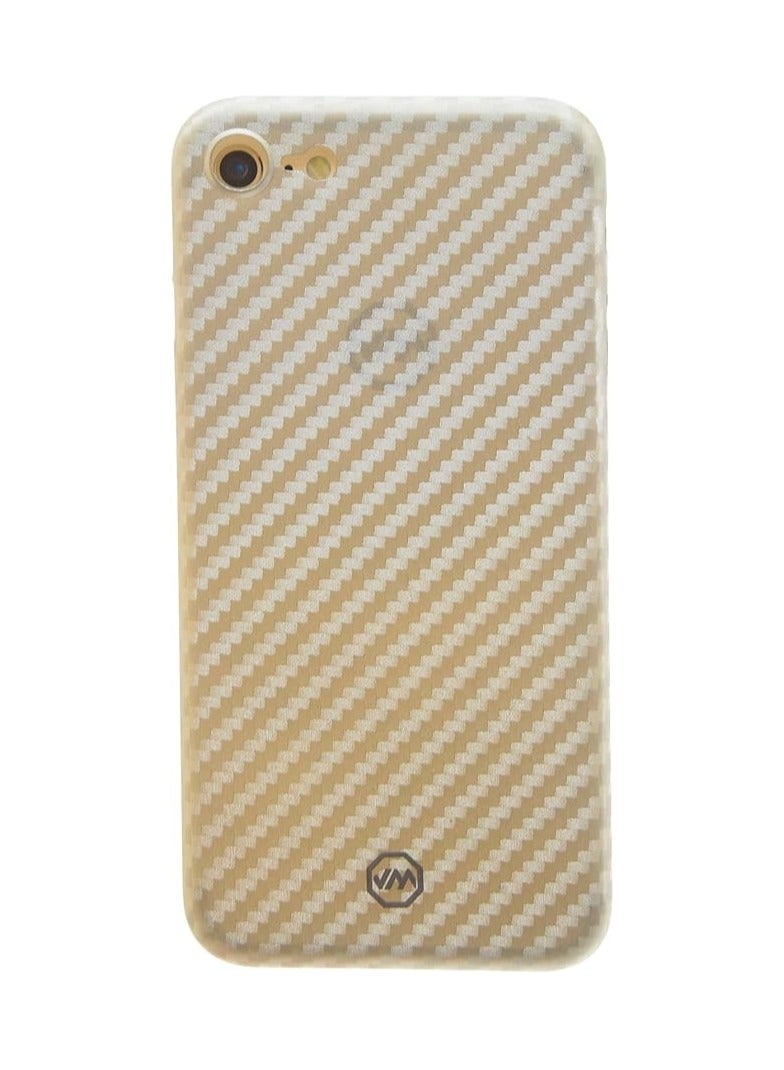 غطاء خلفي من البولي بروبيلين بتصميم جلد مخطط وشعار معدني متوافق مع آيفون 7 - بيج - Image 1