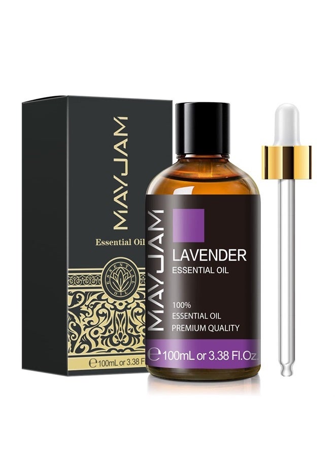 MAYJAM Lavender Essential Oil 100ML, MAYJAM Pure Essential Oils for Skin Care, Diffusers, Massage, Lavender Oil for Soap Candle Making, Huge 3.38FL.OZ Bottle - Image 1