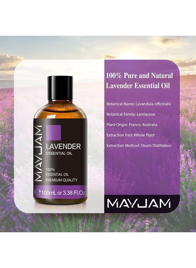 MAYJAM Lavender Essential Oil 100ML, MAYJAM Pure Essential Oils for Skin Care, Diffusers, Massage, Lavender Oil for Soap Candle Making, Huge 3.38FL.OZ Bottle - Image 3