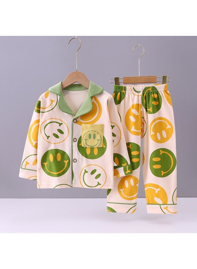 New Children's Cotton Pajamas Cartoon Cardigan Home Clothes Casual Long Sleeve Pants Suit Children's Pajamas