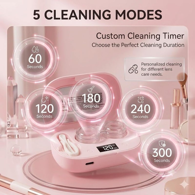 Ultrasonic Contact Lens Cleaner Case with LED Display, USB Type-C Rechargeable Lens Cleaner Device, Portable Lens Washer with Tweezer and Lens Applicator - Image 4