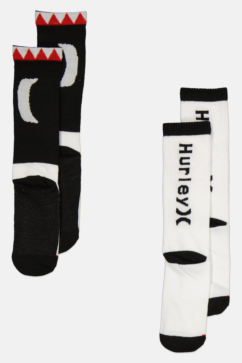 Hurley Kids Boy 2 Pairs Graphic Crew Socks, White - Image 2