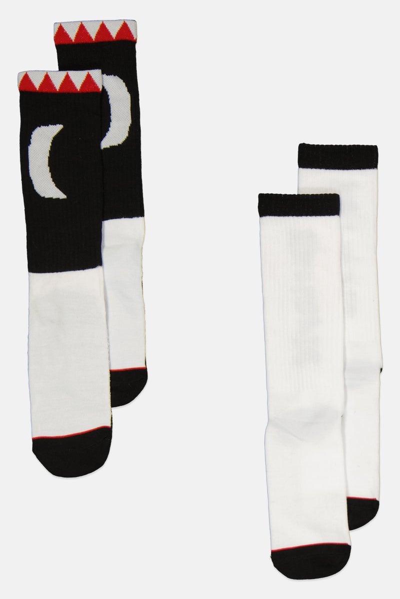 Hurley Kids Boy 2 Pairs Graphic Crew Socks, White - Image 1