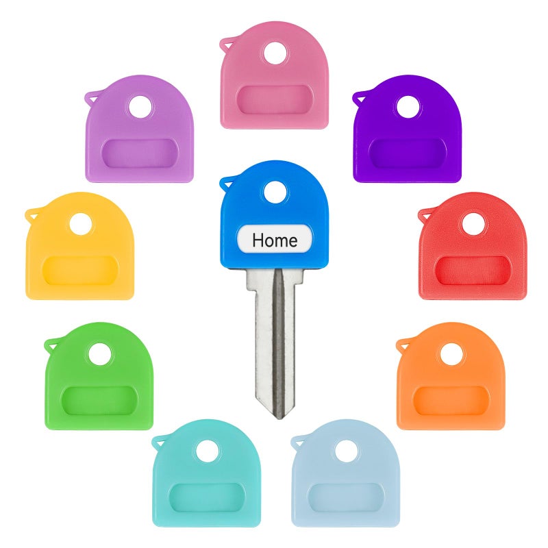 Uniclife 10 Pcs Key Covers Caps, 1" Key Identifiers with Labels, Soft Stretchy Key Covers for House Key, Cute Key Head Protectors for Standard Keys (Not for Odd-Shaped Keys), 10 Colors - Image 1