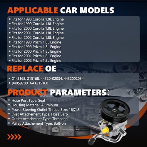 Daysyore 215168 Power Steering Pump Fits for 19982002 Corolla 18L - Image 4