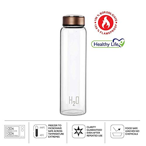 Home-Cart H2O Borosilicate Glass Water Bottle, 1 Litre_Multicolor, Pack Of 2 - Image 4