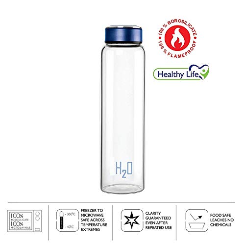 Home-Cart H2O Borosilicate Glass Water Bottle, 1 Litre_Multicolor, Pack Of 2 - Image 2