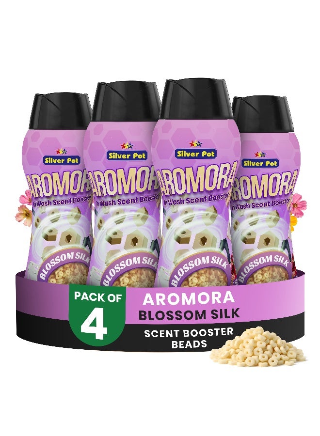Silver Pot Aromora Fabric Deodorizer  Blossom Silk - Pack of 4 -  Laundry Perfume In-Wash Scent Booster Beads 300g , Refreshing Long-Lasting Laundry Fragrance, Suitable for Use with Fabric Softeners and Detergents - Image 1