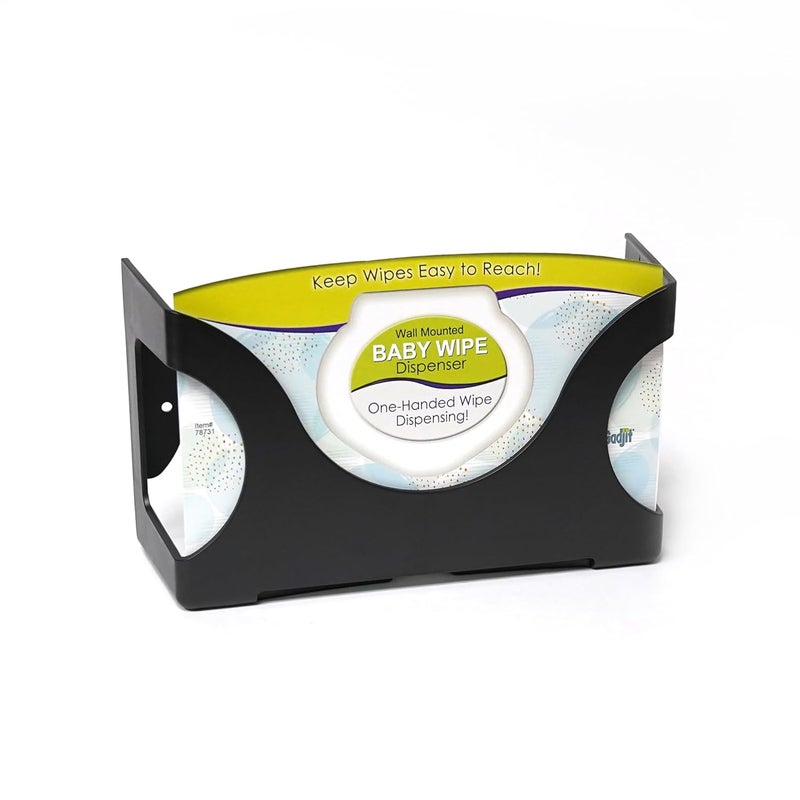 Gadjit Baby Wet Wipes Dispenser | Wall Mounted, Holds Up to 84 Wipes | Easy Reach for Messes (Black) - Image 1