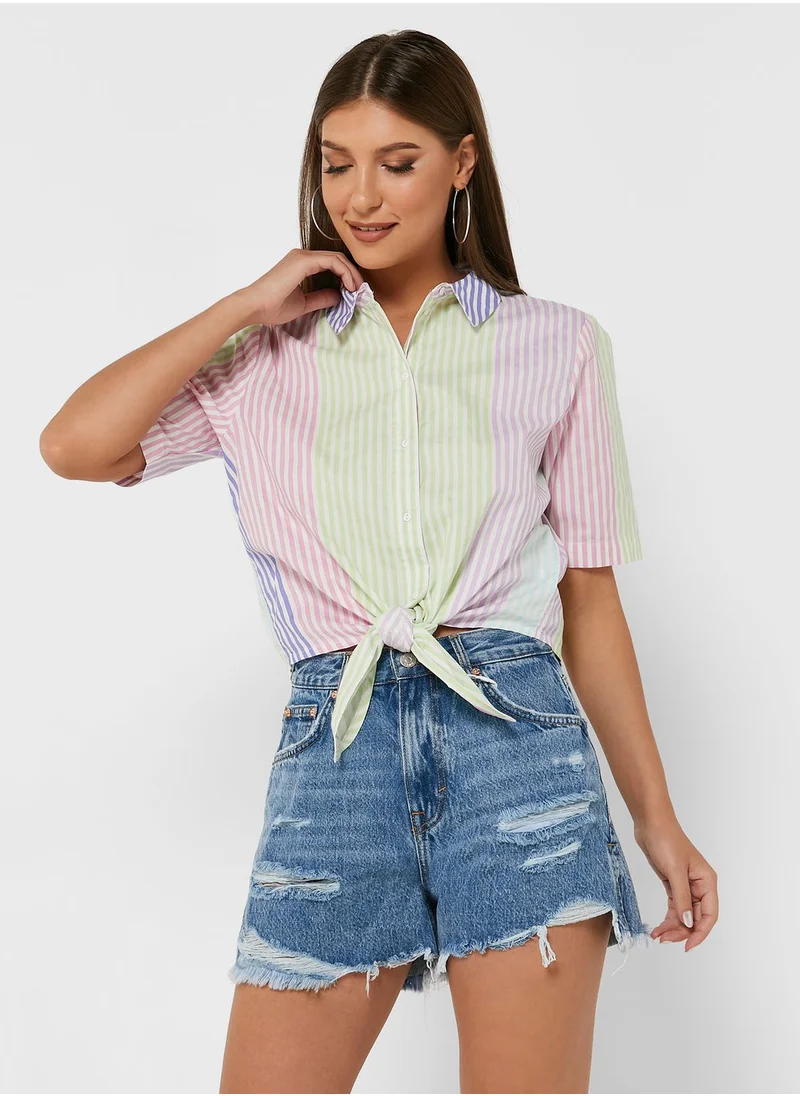 Jacqueline de Yong Button Down Knot Detail Shirt