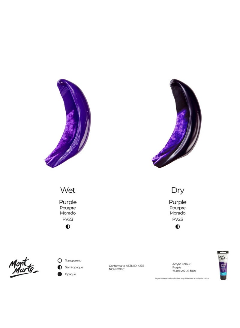 Mont Marte Signature Acrylic Colour Paint Tube 75ml Content Purple - Image 3