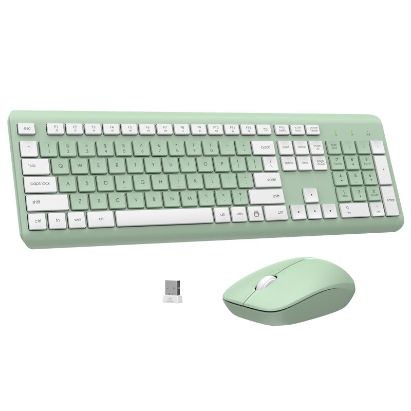 EDJO Wireless Keyboard and Mouse Combo, Full-Size Silent Ergonomic Keyboard and Optical Mouse, Long Battery Life, 2.4G Lag-Free Mice Keyboard for Computer,Mac,Laptop,PC,Windows(Avocado Green) - Image 1