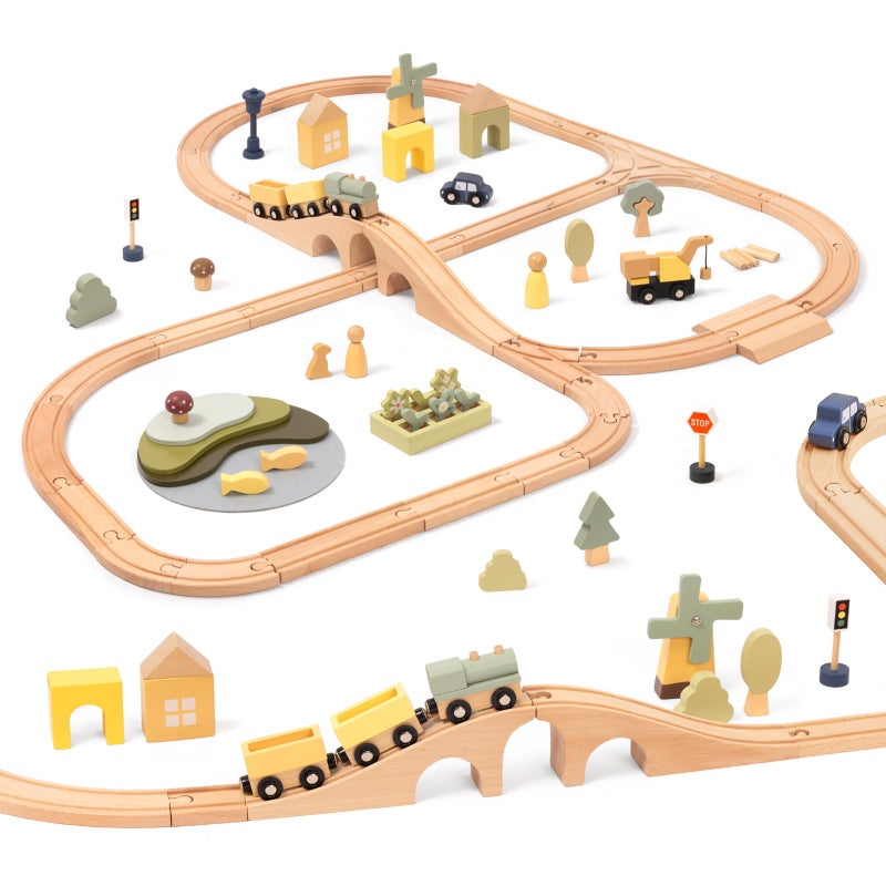 OOOK MultiScenario Wooden Train SetAll Wood Accessories Train Set for Toddlers 3 Years Old MultiScenario Train Toy for 3 4 5 Years Old Girls  Boys - Image 3