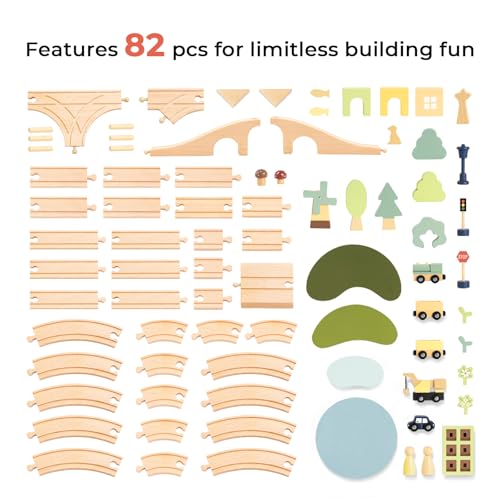 OOOK MultiScenario Wooden Train SetAll Wood Accessories Train Set for Toddlers 3 Years Old MultiScenario Train Toy for 3 4 5 Years Old Girls  Boys - Image 5