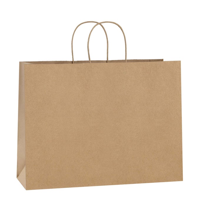 100PCS 16X6X12 INCHES KRAFT PAPER BAGS WITH HANDLES BULK SHOPPING BAGS FOR GIFTS GROCERY MERCHANDISE RECYCLED LARGE BROWN PAPER SACKS