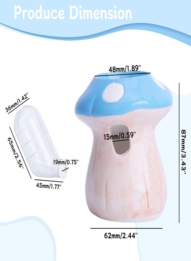 Saim Hamster Water Bottle with Mushroom Ceramic Stand - Automatic Water Dispenser for Small Animals,Chew Proof Gerbil Water Dispenser for Dwarf Syrian Hamster Mice Rat- Non-Drip Holder (Blue, 60ml) - Image 2