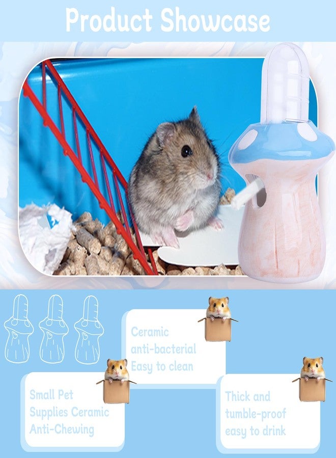 Saim Hamster Water Bottle with Mushroom Ceramic Stand - Automatic Water Dispenser for Small Animals,Chew Proof Gerbil Water Dispenser for Dwarf Syrian Hamster Mice Rat- Non-Drip Holder (Blue, 60ml) - Image 4