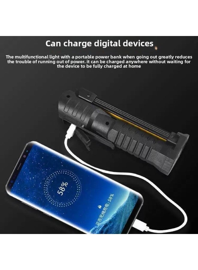 Loquat WL08 Folding Work Lamp Double-sided COB Strong Light Flashlight LED Auto Repair Inspection Strong Magnet Three Light Source Emergency-Color:WL08 Black - Image 5