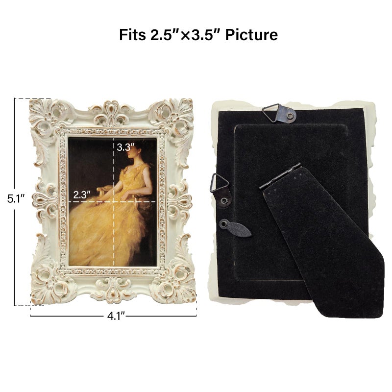 CISOO 2.5x3.5 Vintage Small Picture Frame  Antique Ornate White anad Gold Wallet Size Photo Frame  for Table Top and Wall Display  Decorative Floral Design Retro Home Decor  Photo Gallery Art - Image 5