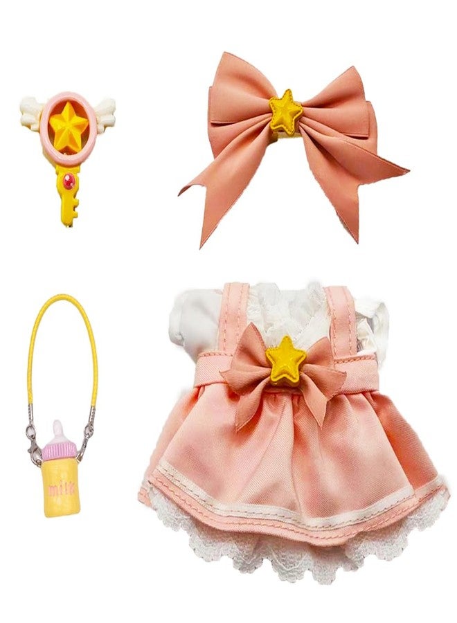 Jemant Pink Doll Clothes Set for 17cm Dolls Bow Headdress White Lace Dresses Yellow Star Milk Water Bottle Accessories Cute 17cm Doll Clothing Style Bundle Outfit Set (No Doll) - Image 1