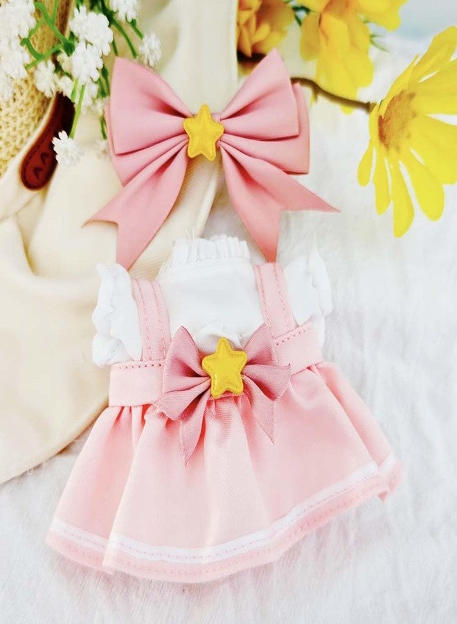 Jemant Pink Doll Clothes Set for 17cm Dolls Bow Headdress White Lace Dresses Yellow Star Milk Water Bottle Accessories Cute 17cm Doll Clothing Style Bundle Outfit Set (No Doll) - Image 3
