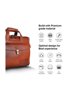 HAMMONDS FLYCATCHER HAMMONDS FLYCATCHER Genuine Leather Office Bag for Men, Laptop Bag for Men, Leather Bag for men for 15.6 Inch Laptop, Adjustable Strap, Multi Compartments, Trolley Strap, 1 Year Warranty - Tan  - Image 2