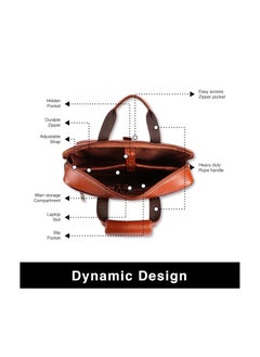 HAMMONDS FLYCATCHER HAMMONDS FLYCATCHER Genuine Leather Office Bag for Men, Laptop Bag for Men, Leather Bag for men for 15.6 Inch Laptop, Adjustable Strap, Multi Compartments, Trolley Strap, 1 Year Warranty - Tan  - Image 3