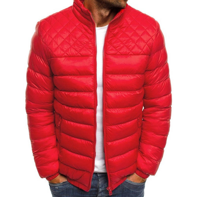 Cross-border Mens Collar Cotton-padded Coat Winter Thickened Warm Cotton-padded Coat Casual Sports Cardigan Cotton-padded Coat New in stock Red  - Image 1