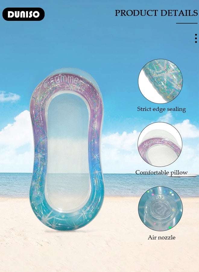 DUNISO Inflatable Pool Lounger and Raft Blue Floating Row Swimming Inflatable Pool Float for Adults Lounger Floats Rafts Floating Chair Pool Float Water Lounger Water Inflatable Bed Inflatable Rafts for Summer Pool,Tanning,Beach,Lake and Party  - Image 3