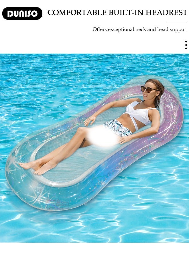 DUNISO Inflatable Pool Lounger and Raft Blue Floating Row Swimming Inflatable Pool Float for Adults Lounger Floats Rafts Floating Chair Pool Float Water Lounger Water Inflatable Bed Inflatable Rafts for Summer Pool,Tanning,Beach,Lake and Party  - Image 5