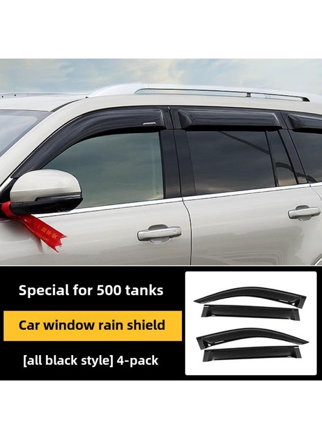 Tank 300/400/500 Sunlight Rain Bearer Translucent Rain Eyebrow Window Widened Rain Bearer Special Modification Exterior Trim-Color:Tank 500 Rain And Shine Shield Upgraded, Widened And Thickened - All Black With Label, 4 Pieces-Specifications:Standard  - Image 1