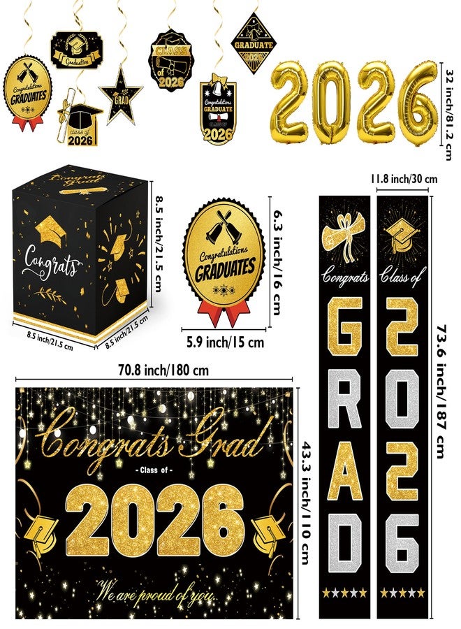 Sadoup Graduation Decorations 2026-Black and Gold Party Supplies,Class of 2026 Backdrop,Congrats Grad Banner,Tablecloth,Porch Banner,Balloons & Grad Card Box for College High School - Image 3