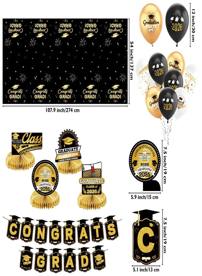 Sadoup Graduation Decorations 2026-Black and Gold Party Supplies,Class of 2026 Backdrop,Congrats Grad Banner,Tablecloth,Porch Banner,Balloons & Grad Card Box for College High School - Image 4