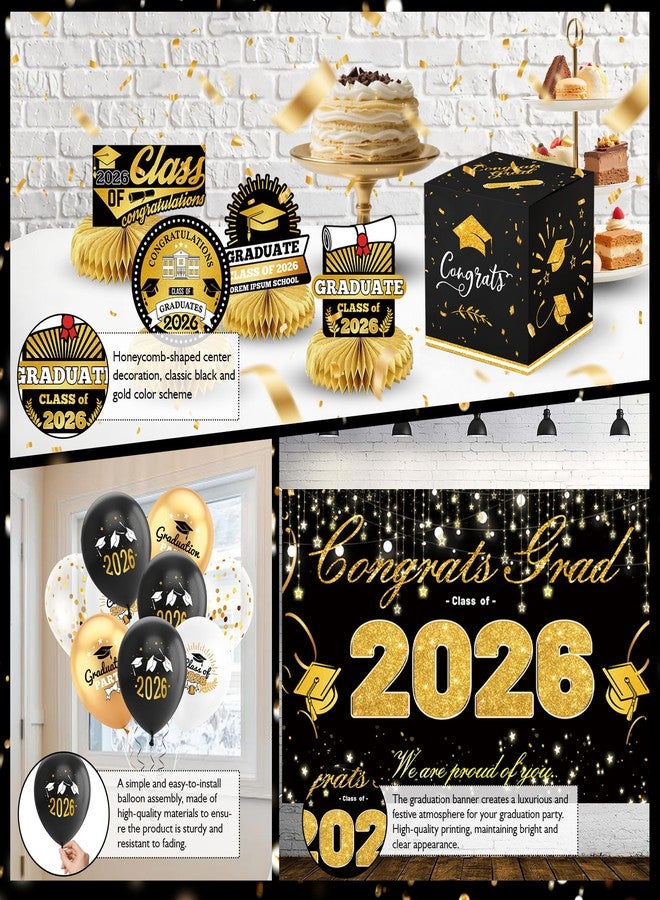 Sadoup Graduation Decorations 2026-Black and Gold Party Supplies,Class of 2026 Backdrop,Congrats Grad Banner,Tablecloth,Porch Banner,Balloons & Grad Card Box for College High School - Image 5