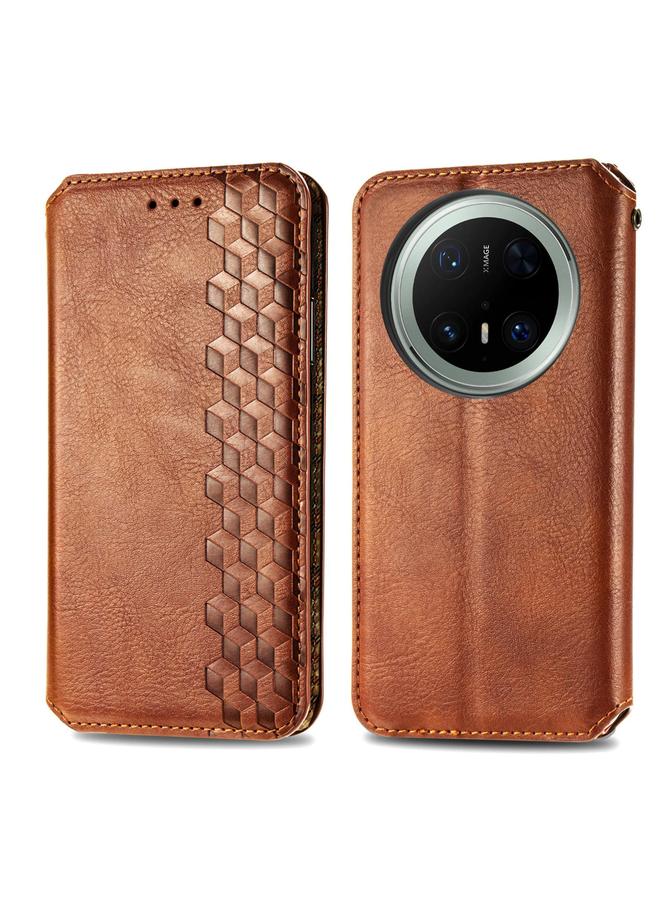 اس-توب جراب لهاتف Huawei Mate 70 Pro+ جراب هاتف جلدي مغناطيسي مضغوط بشبكة مكعبة - Image 2