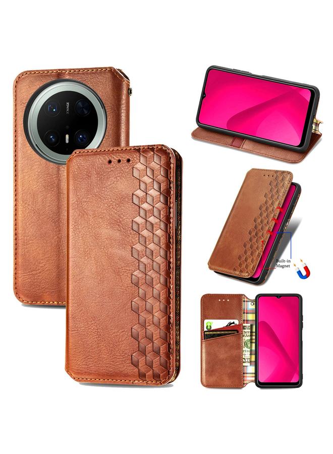 اس-توب جراب لهاتف Huawei Mate 70 Pro+ جراب هاتف جلدي مغناطيسي مضغوط بشبكة مكعبة - Image 1