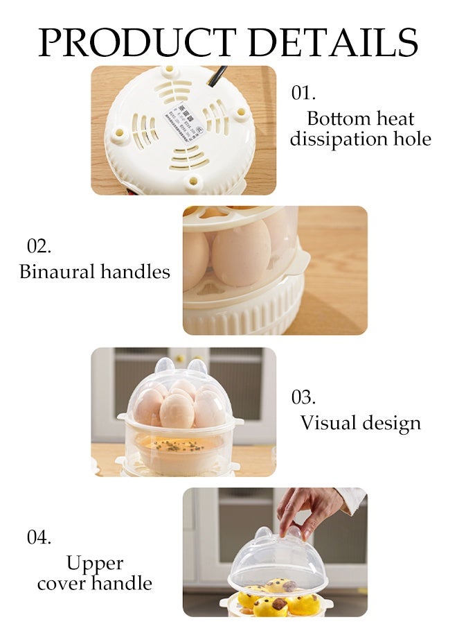 DUNISO Double-layer Electric Multi Egg Cooker Rapid Egg Cooker Boiler Food Steamer with 7-Egg Rack Dry Boil Protection Steamed Egg Automatically Closed for Steaming and Boiling Household Multifunctional Timer Egg poacher - Image 5