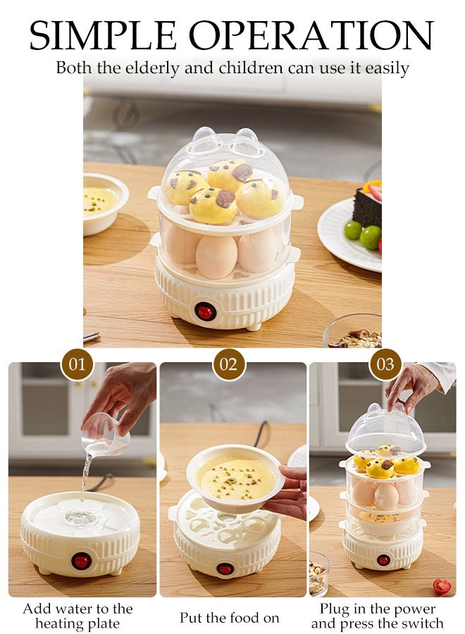DUNISO Double-layer Electric Multi Egg Cooker Rapid Egg Cooker Boiler Food Steamer with 7-Egg Rack Dry Boil Protection Steamed Egg Automatically Closed for Steaming and Boiling Household Multifunctional Timer Egg poacher - Image 3