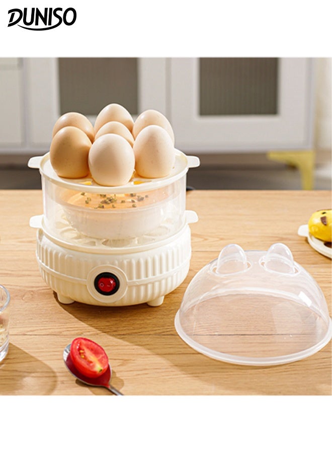 DUNISO Double-layer Electric Multi Egg Cooker Rapid Egg Cooker Boiler Food Steamer with 7-Egg Rack Dry Boil Protection Steamed Egg Automatically Closed for Steaming and Boiling Household Multifunctional Timer Egg poacher - Image 1