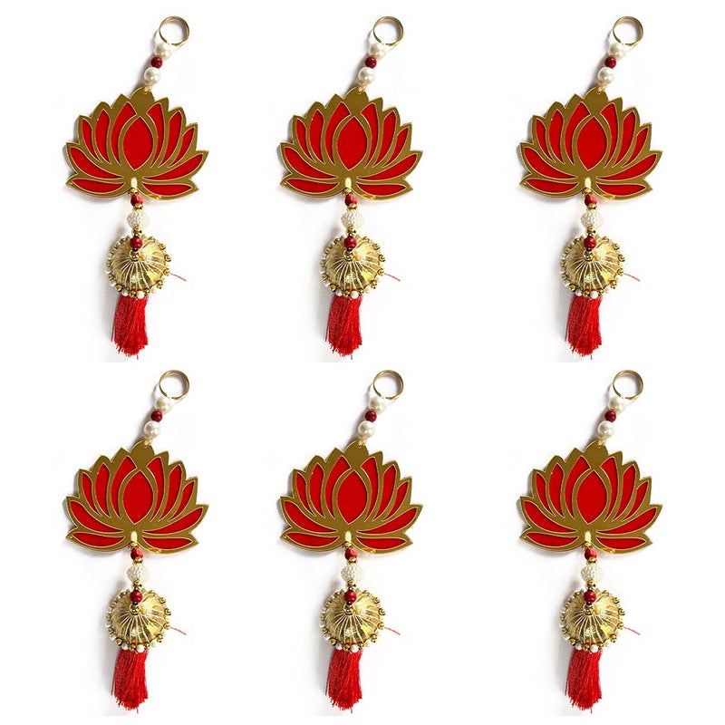 Craft Shop India Craft Shop India Handmade Red Acrylic Lotus Flower with Tassels Style for Hanging Wall Decor Mandir Temple Pooja Home Diwali Decor Wedding and All Festival DecorSet of 12  - Image 2