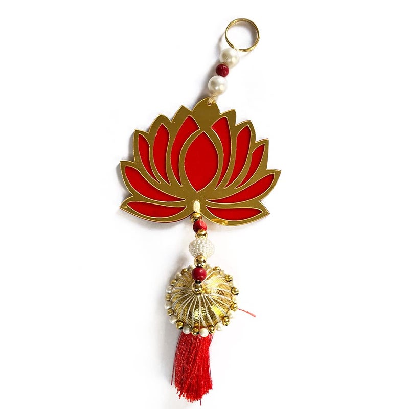 Craft Shop India Craft Shop India Handmade Red Acrylic Lotus Flower with Tassels Style for Hanging Wall Decor Mandir Temple Pooja Home Diwali Decor Wedding and All Festival DecorSet of 12  - Image 1
