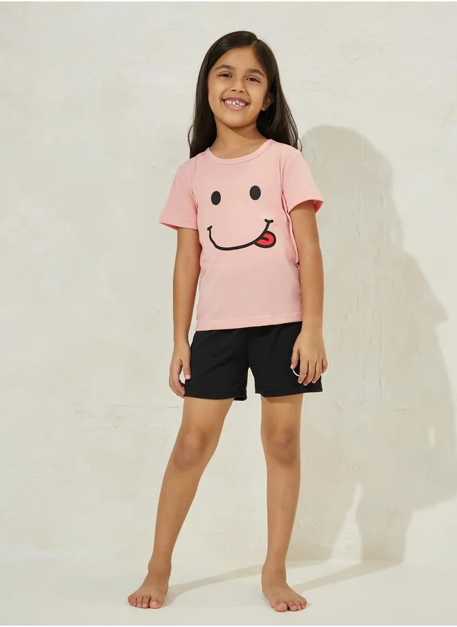 Styli Smile Print T-Shirt & Shorts Set