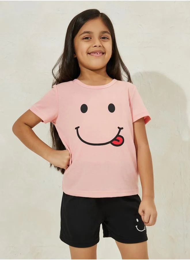 Styli Smile Print T-Shirt & Shorts Set