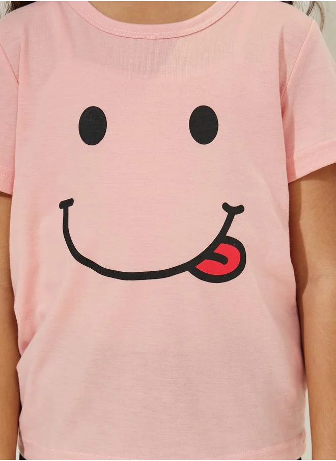 Styli Smile Print T-Shirt & Shorts Set
