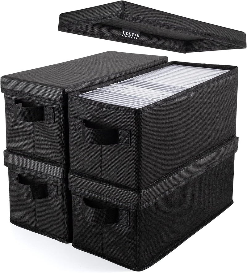 UENTIP CD Storage Boxes Pack of 4 CD Case Storage 132 x 59 x 53 Container Holds 30 CDs in Full Jewel Cases 60 CDs in Slim Cases and 165 Discs in CD Sleeves Black 4packBlack